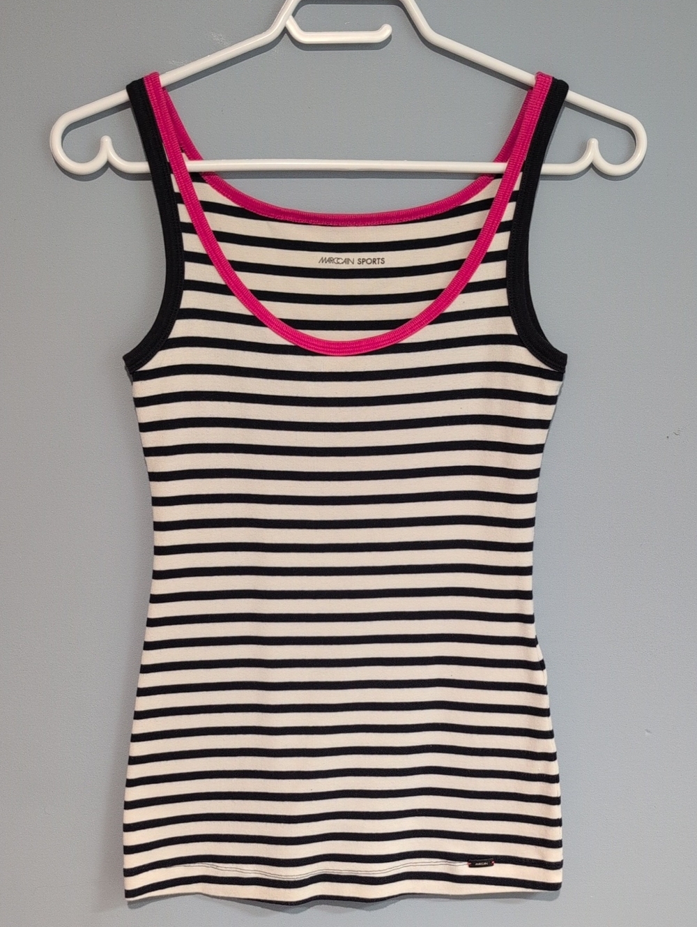 Marccain Sport Women's Black & White Striped Tank with Pink Trim
